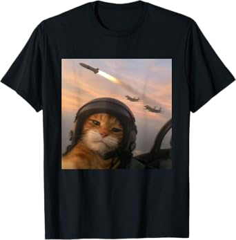 Selfie Squad Cat Funny Fighter Pilot Meme Kitty Gen Z Humor T-Shirt