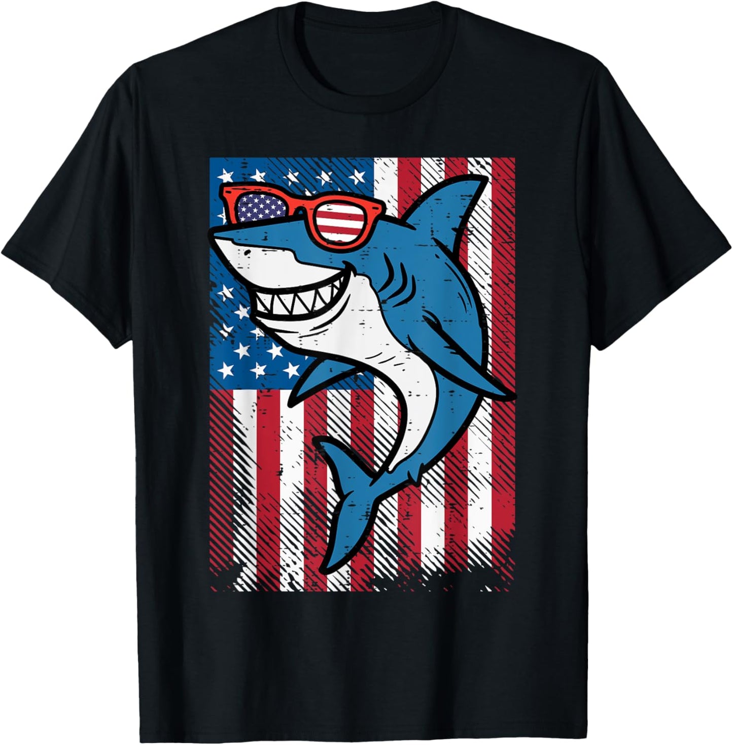 4th July Shark US Flag Independence Day America Men Boys Kid T-Shirt