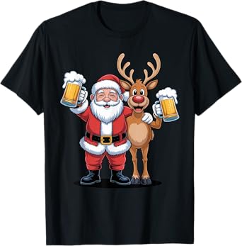 Santa and Reindeer Beer Lovers Funny Christmas Party Shirt T-Shirt