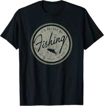River Monkey Unisex-Adults Kids Retro Distressed Olive on Dark T-Shirt Fishing T-Shirt Small Black Short Sleeve