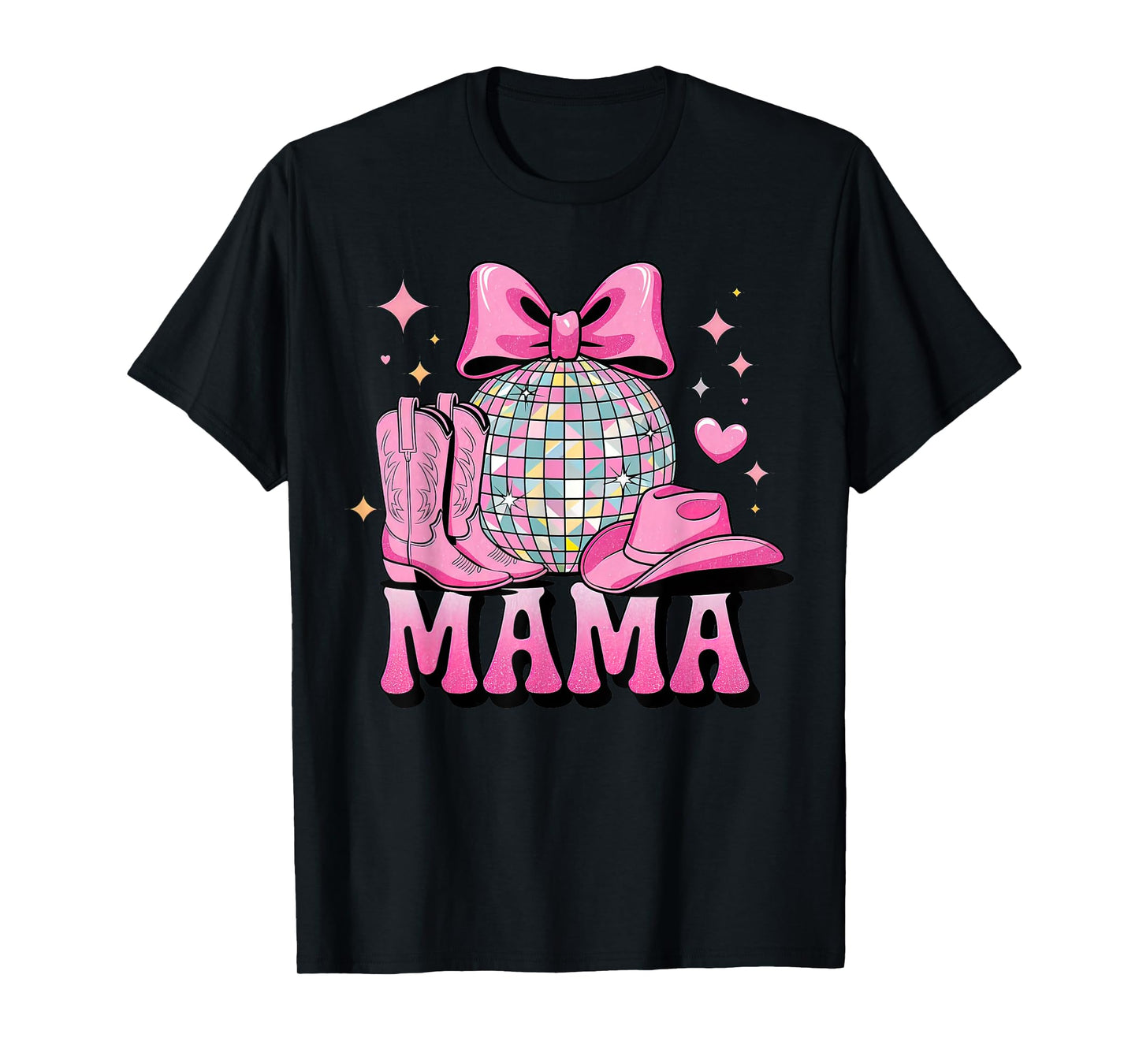 Pink Cowboy Hat Western Cowgirl Mama Bow Groovy Country Mom T-Shirt