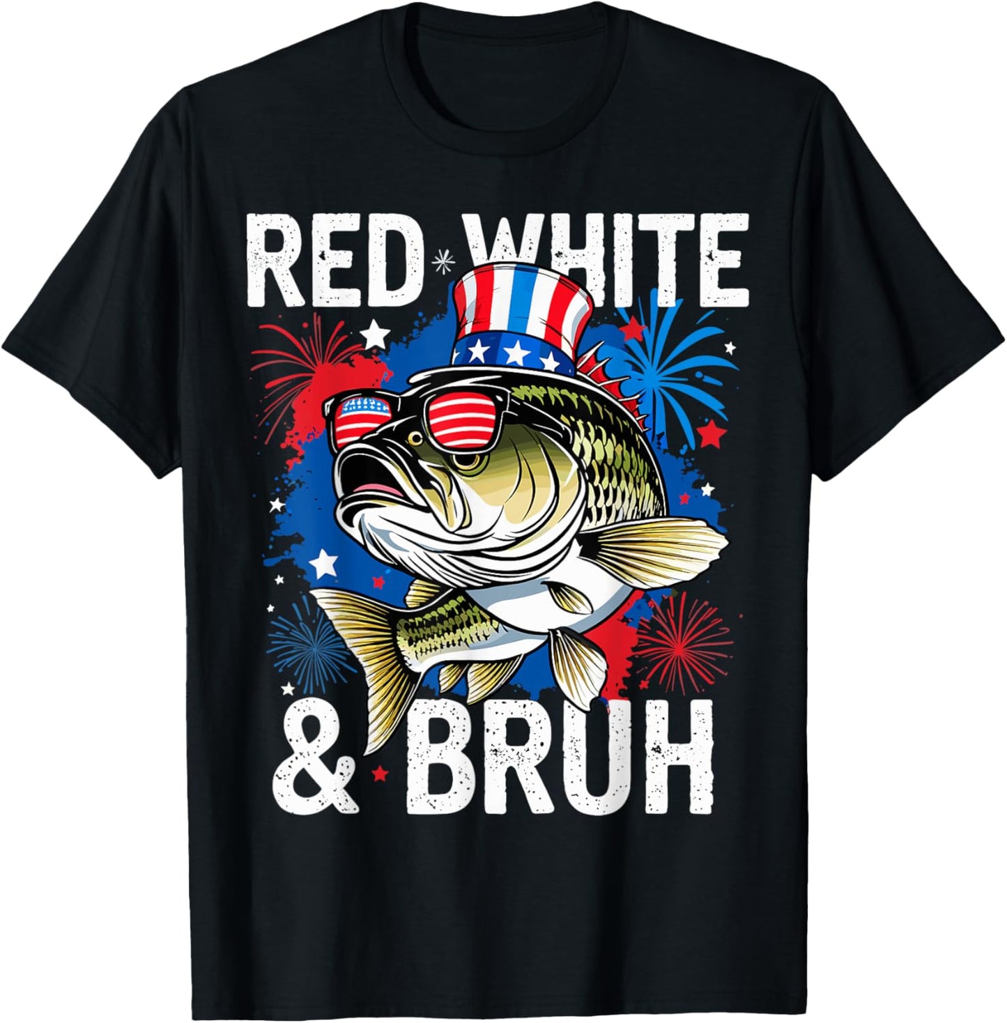 Red White And Bruh Funny Patriotic Fishing T-shirt