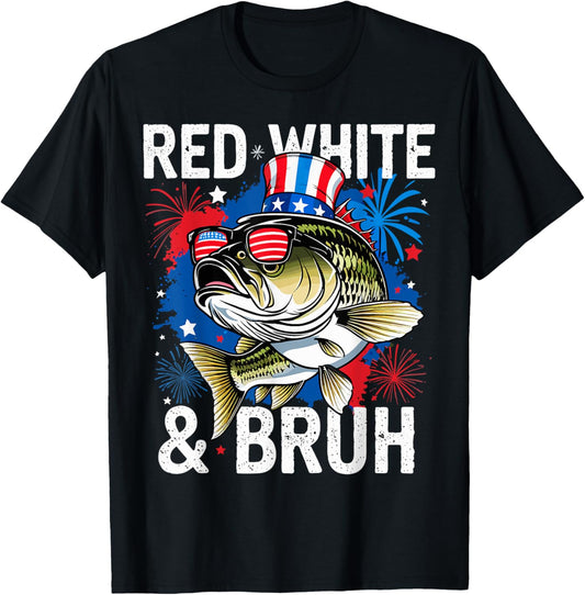 Red White And Bruh Funny Patriotic Fishing T-shirt