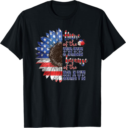 American Flag Sunflower Patriotic 4th July Graphic Plus Size T-Shirt