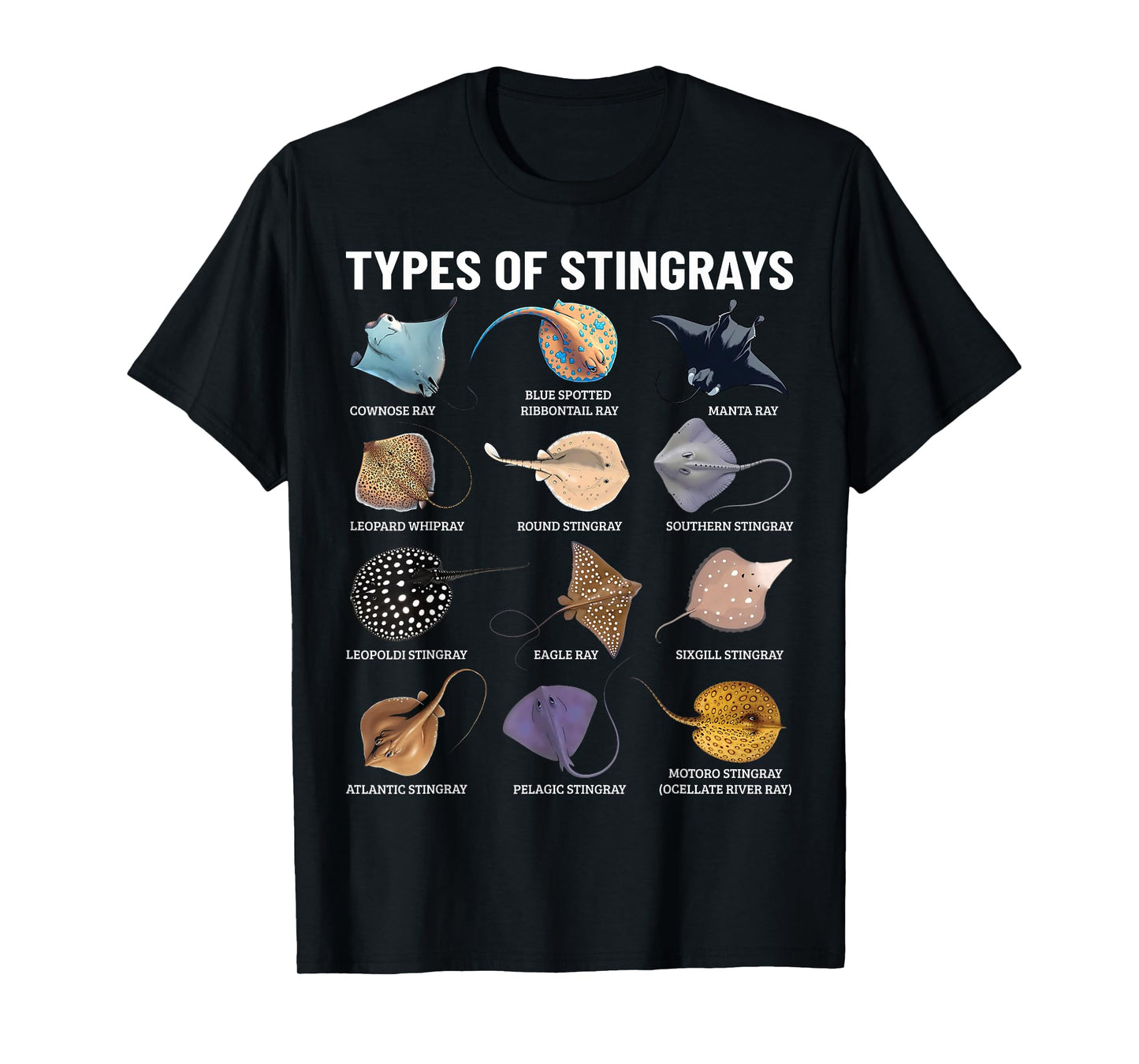 Types of Stingray Ocean Life Stingray Species Educational T-Shirt