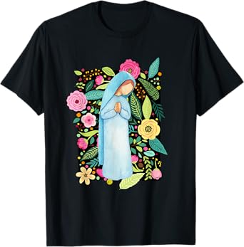 Marian Floral Blessed Mother Mary Catholic Women Girls T-Shirt
