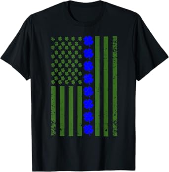 Thin Blue Line Flag Irish American St Patricks Day T Shirt