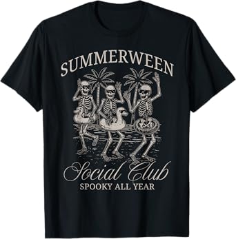 Summerween Social Club Skeleton Dancing Summer Halloween T-Shirt