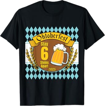 Oktoberfest 2025 6 Stein Apart Beer October Funny Drinking T-Shirt