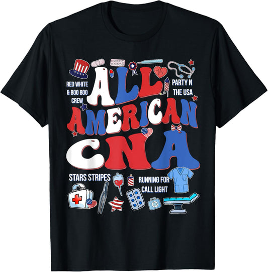 All American CNA 4th Of July Scrub Top Patriot Women RN CNA T-Shirt