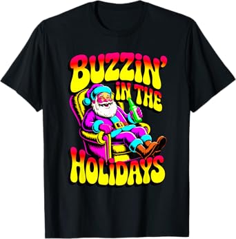 Psychedelic Drunk Santa Buzzing in Holidays Christmas Beer T-Shirt
