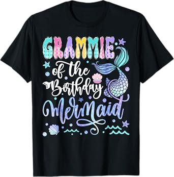 Grammie Of The Birthday Mermaid Bday Girl Groovy T-Shirt