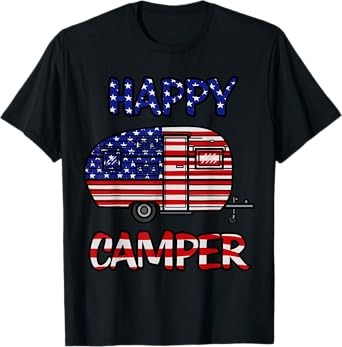 Camper Merica American Happy Pride Flag 4th of July Camping T-Shirt