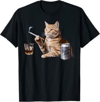 Cat Meme Cat Smoking Cigarette and Beer Baddies Meme Gen Z T-Shirt