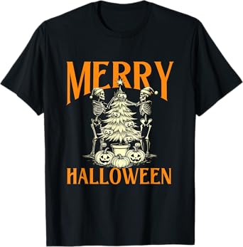 Merry Halloween - Spooky Witch Halloween Skeleton T-Shirt
