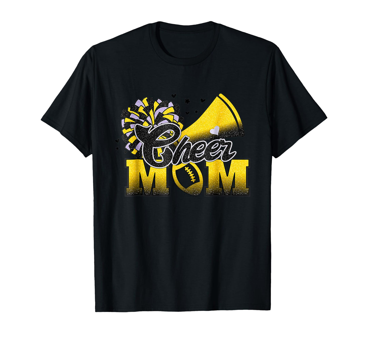 Football Cheer Mom Biggest Fan Cheerleader Black Yellow Gold T-Shirt