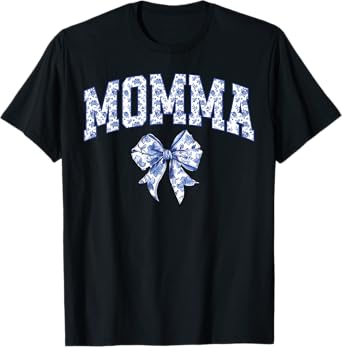 Momma Coquette Toile Blue Bow Floral Family Matching T-Shirt