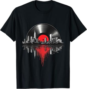 New York City Skyline Shirt Vintage Vinyl Record Turntable T-Shirt