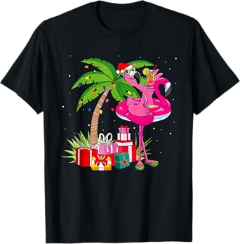 Flamingo Sunglasses Xmas Beach Tropical Christmas in July T-Shirt