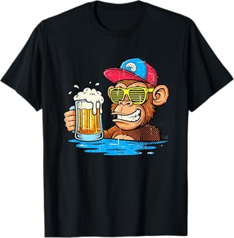 Retro Vintage Monkey Cheers Beer Cool Funny ape Animal T-Shirt