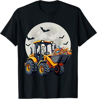 Skeleton Driving Candy Loader Kids Halloween Truck Costume T-Shirt