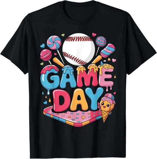 Baseball Game Day Ice Cream Dripping Baseball Drip Boy Youth T-Shirt