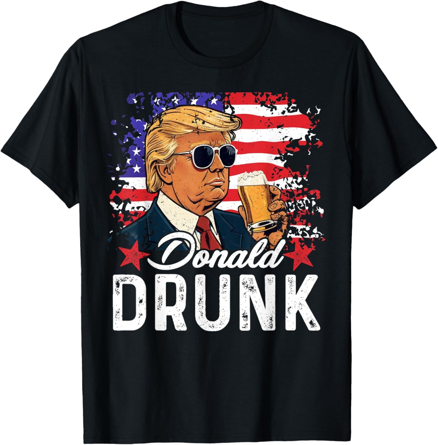 Donald Drunk Trump Drink Beer 4th Of July American Flag T-Shirt