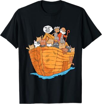 Noah's Ark Boat with Cats Religious Christian Cat Lover T-Shirt for Men Women Kids