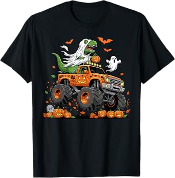 Dinosaur T-rex Riding Monster Truck Halloween Men Boy Kid T-Shirt
