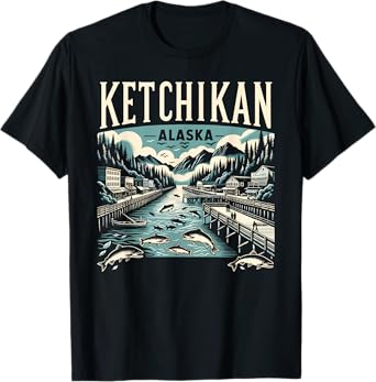 Ketchikan Alaska AK Vintage Graphic Salmon Capital Fishing T-Shirt