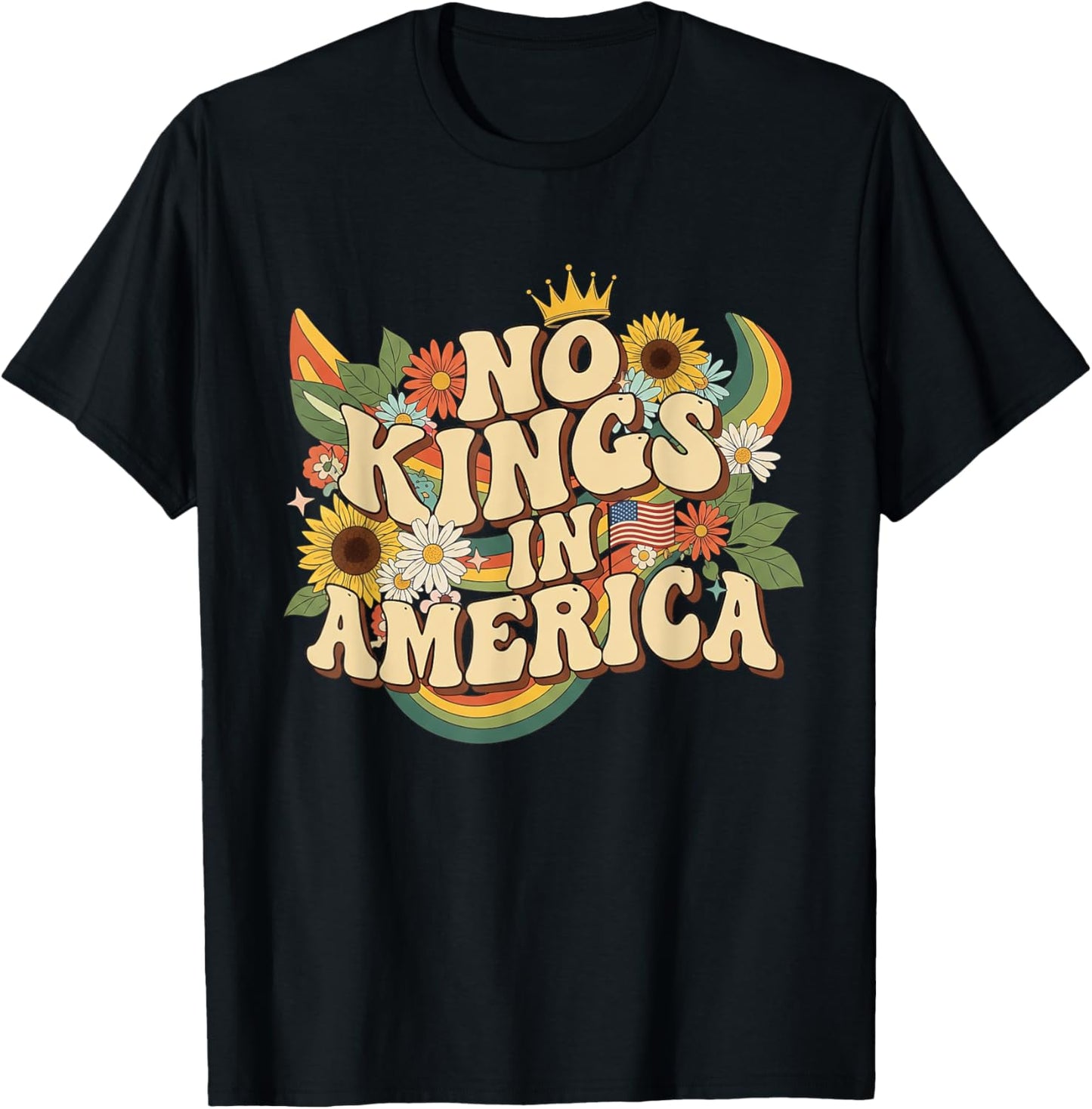 Retro Floral 70s Shirt Women No Kings In America T-shirt