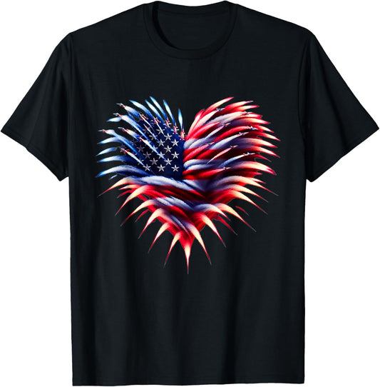 Retro Fighter Jet Airplane American Flag Heart 4th Of July T-Shirt