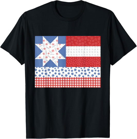 Quilted Flag Sewing Funny Quilt Lover American Flag Quilting T-Shirt