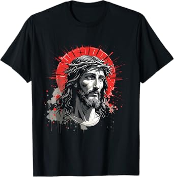 Retro Jesus Crown of Thorns Bold Faith Christian Art Graphic T-Shirt
