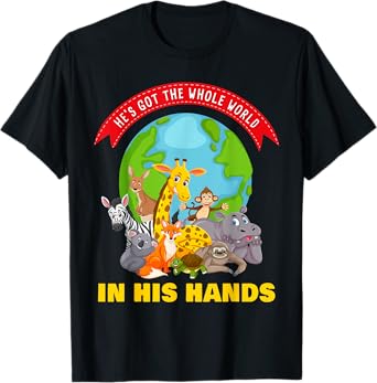 He's Got The Whole World in His Hands – Faith Kids Animals T-Shirt