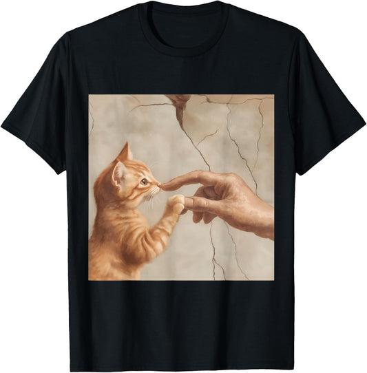 Funny cat and hand art inspired by classic painting in soft T-Shirt
