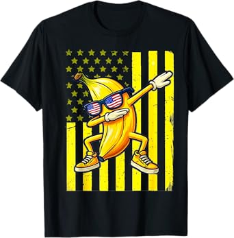 Graphic Banana Retro American Flag USA Dabbing Banana Lover T-Shirt