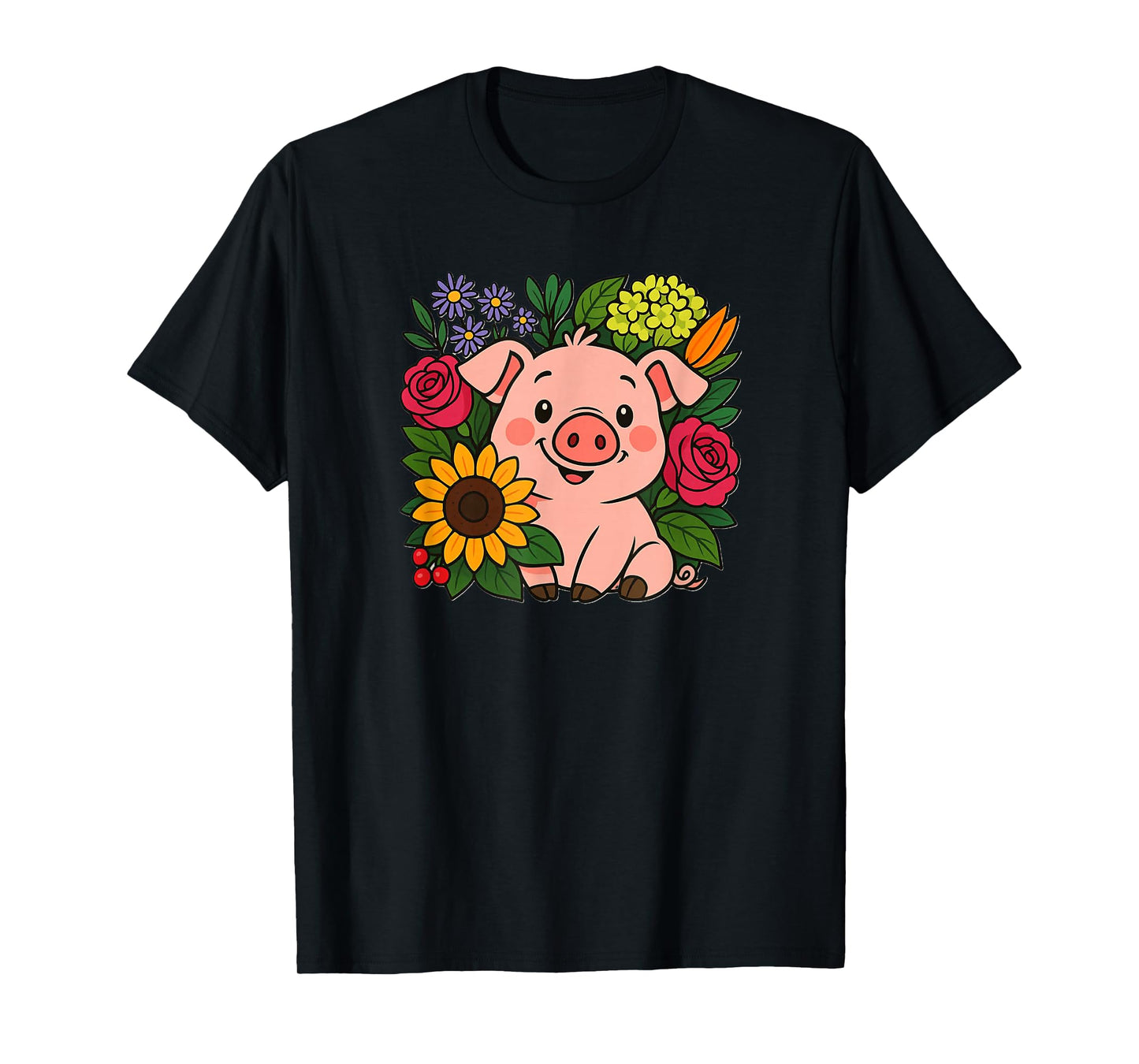 Cute Pig in Flowers Farm Animal T-Shirt