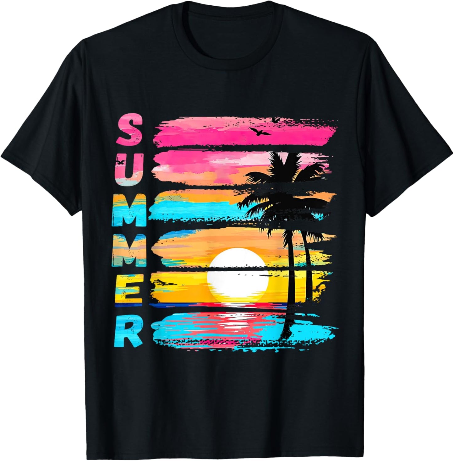 Summer Vibes Retro Beach Sunset Palm Tree Family Trip T-Shirt