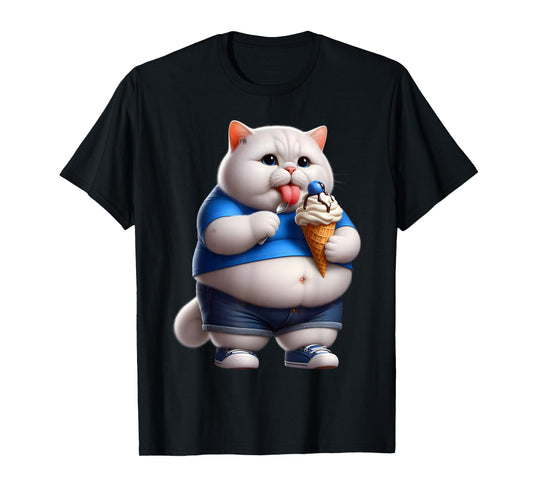 Funny Fat Cat Men Women Kids Ice Cream Fat Kitten Cat Lover T-Shirt