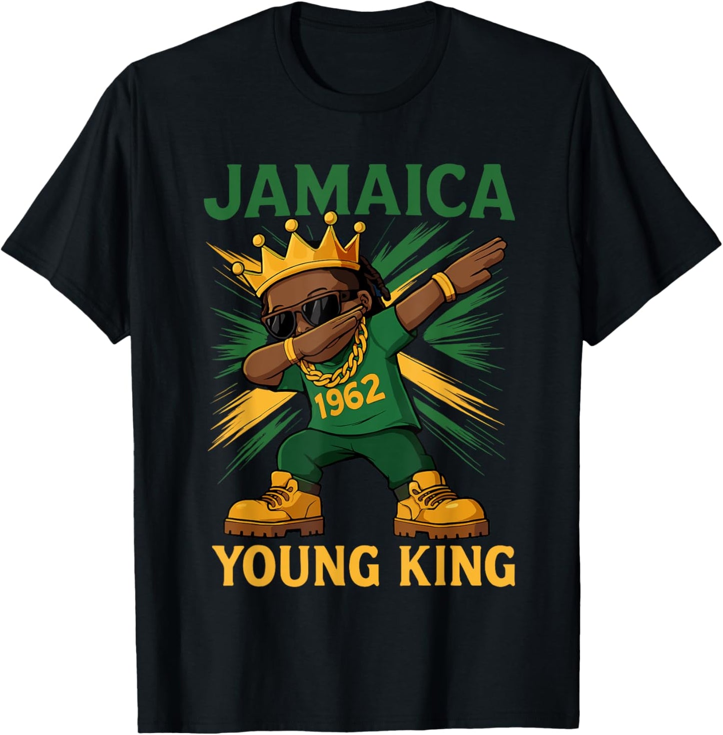 Jamaica Young King Dabbing Proud Jamaican Flag For Boys T-Shirt