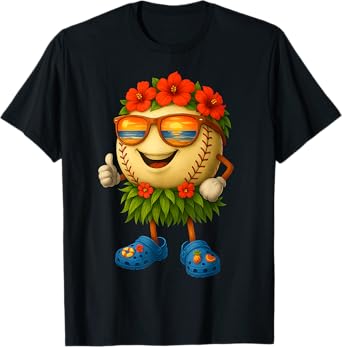 Funny Hawaii Baseball Ball Hawaiian Tropical Summer Vacation T-Shirt