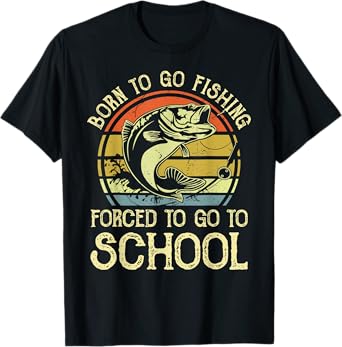 Born Fishing Forced To School Funny Bass Fish Fisherman Boys T-Shirt