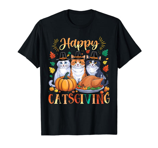 Happy Catsgiving Thanksgiving Kitten Cat Lover Fall Autumn T-Shirt for Men Women