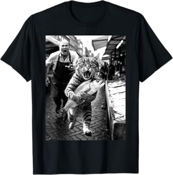 Cat Cat Fish Funny Market Chaos Animal Meme Humour Funny T-Shirt for Men Women Kids
