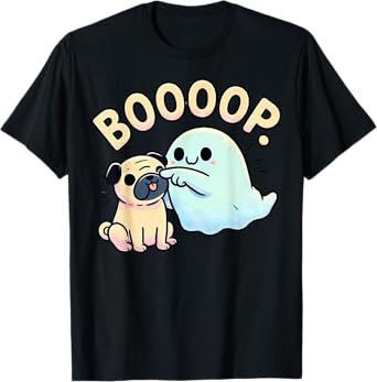 Funny Halloween Ghost Pug Boop Silly Puppy Dog Humor Men Women Kids T-Shirt