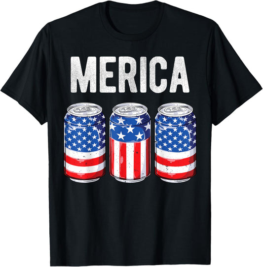 Beer American Flag 4th Of July Merica USA Men Women Drinking T-Shirt