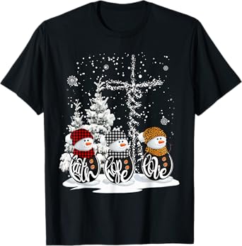 Funny Christmas 2025 Faith Hope Love Snowman Christian Cross T-Shirt