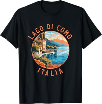 Lago di Como Italia Distressed Circle Vintage T-Shirt