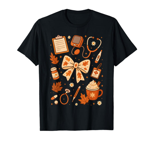 Thankful Nurse Fall Stethoscope Coquette Bow Thanksgiving T-Shirt